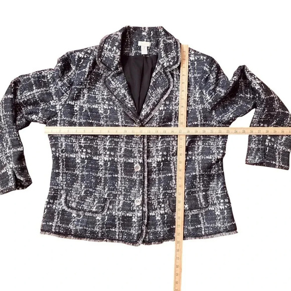 Chicos Y2K Black Blue White Fringed Nubby Textured Tweed Blazer Jacket Size 3 XL - Picture 10 of 12